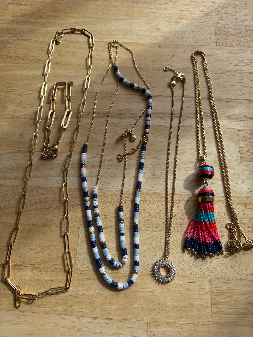 Jcrew Long Necklaces (3)+bracelet and 1 Talbots.. like new condition